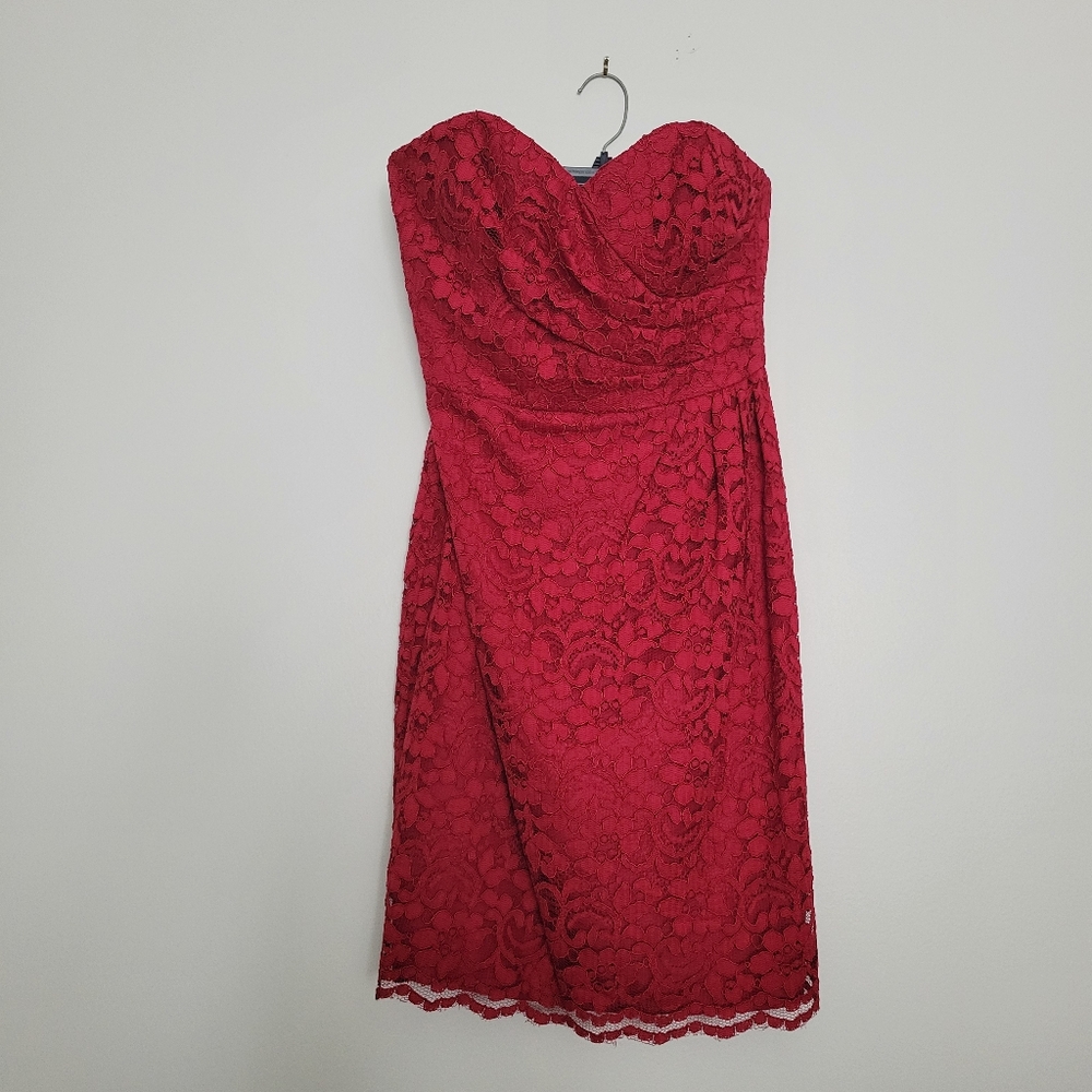 Davids Bridal Apple Red Lace Cocktail Homecoming Wedding Guest Dress Size 8